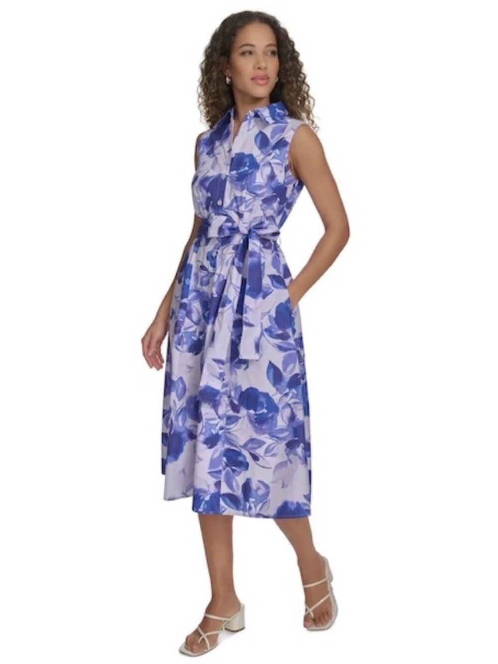 Calvin Klein Blue Floral Midi Shirt Dress